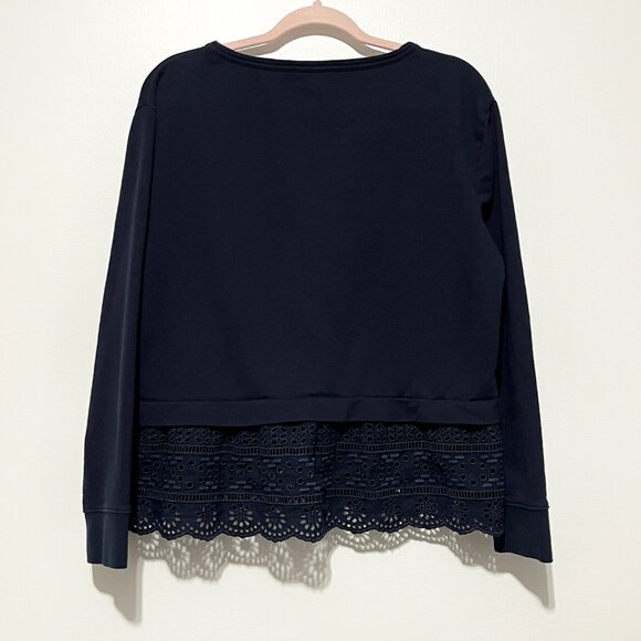 J Crew Womens Eyelet Hem Sweatshirt Sz L Navy Blue French Terry Soft Girl Comfy - Picture 2 of 7